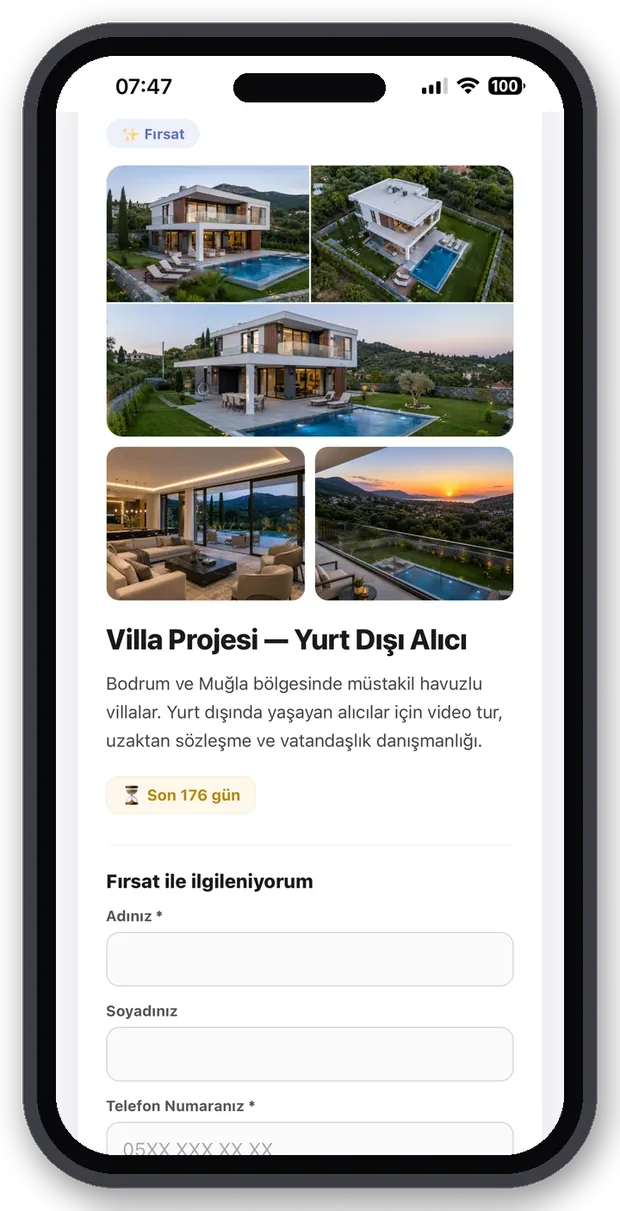 Herkese açık fırsat sayfası: görsel galerisi ve talep formu