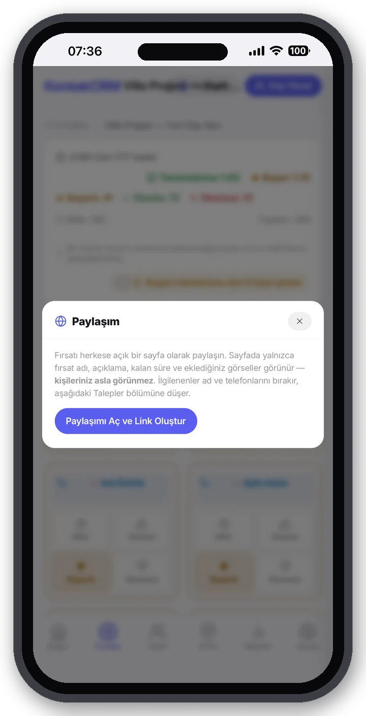 Paylaşım — tek tuşla herkese açık sayfa