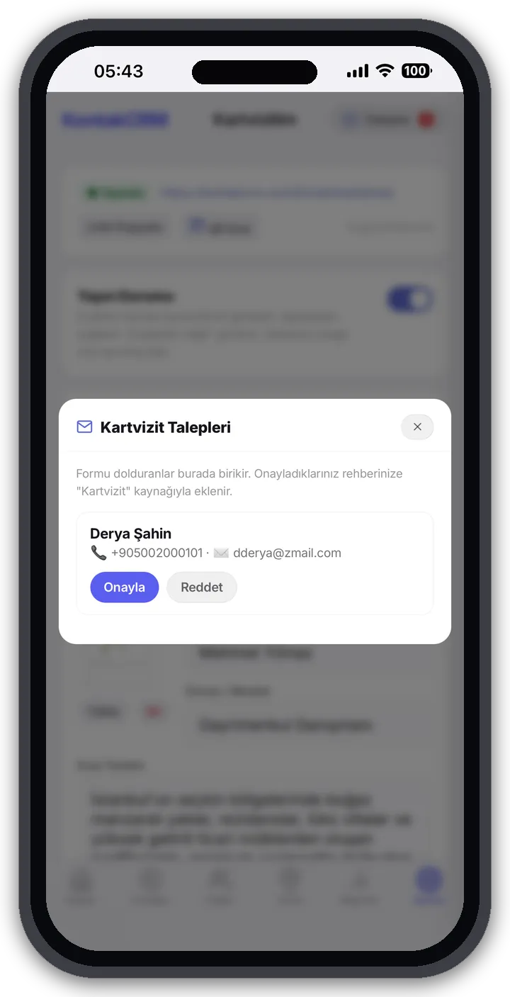 Kartvizit Talepleri — onayla ya da reddet